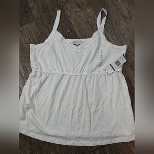 Jones New York White Ruffle Trim Tank Top New